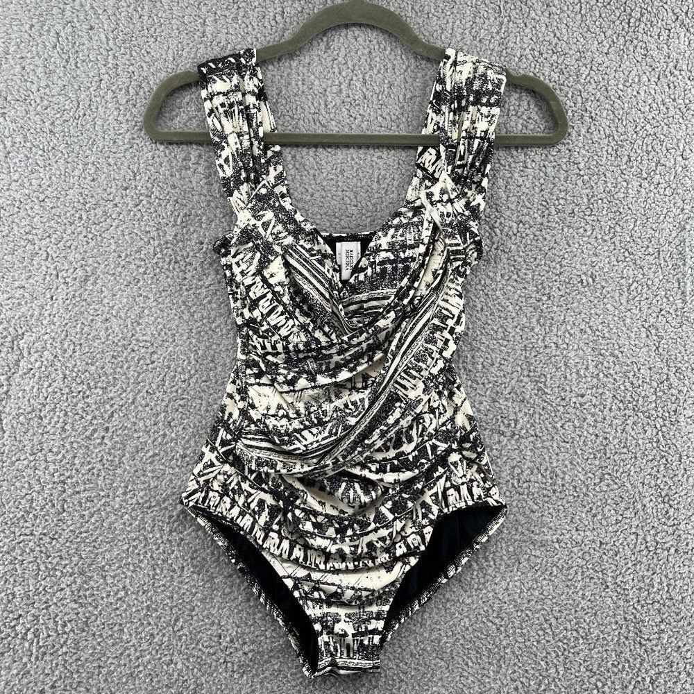 Badgley Mischka Black and White Patterned One-Piece Swimsuit. Stunning! Size 6 - Picture 3 of 14